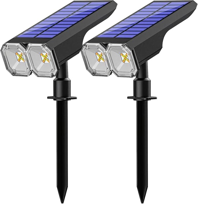 RGB Solar Spotlights Outdoor 2-Pack USB Backup Charging Abs Build Adjustable 90° Light Angle Waterproof Lighting for Garage Lawn Walkway
