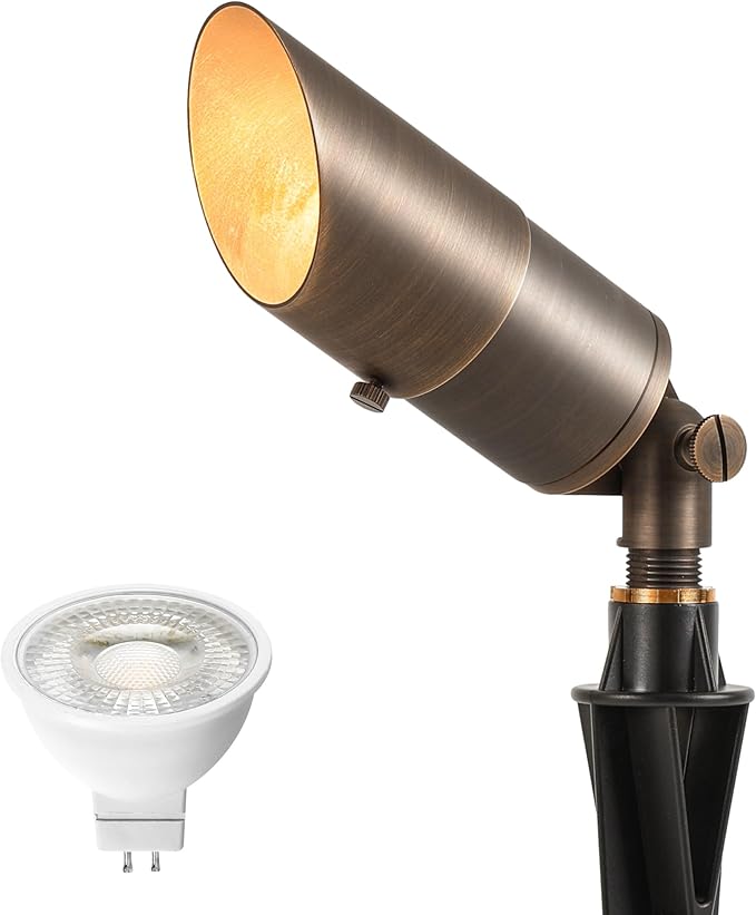 LUTEC Solid Brass Low Voltage Landscape Lighting 12V Heavy Duty Waterproof Landscape Spotlights Adjustable Bronze Uplights Outdoor Fixtures for Garden Yard Pathway Tree with MR16 Bulb