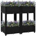 Raised Garden Bed Black 31.5x31.5x28 PP Planter Box Matte Rectangular Planter for Outdoor Easy-Assemble Patio Box for Herbs Flowers Vegetables