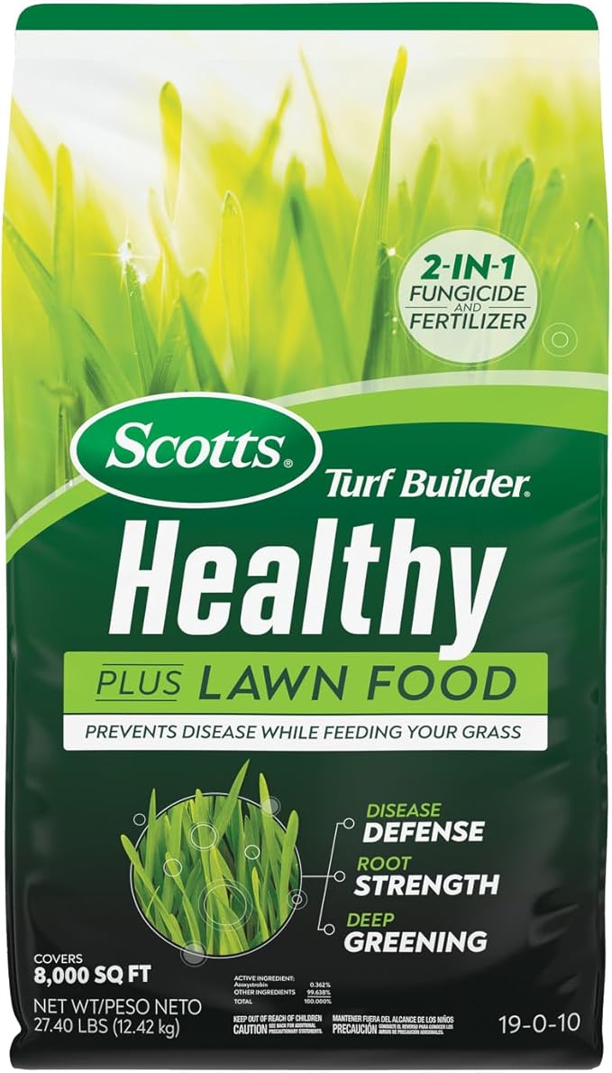 Scotts Turf Builder Healthy Plus Lawn Food 2-in-1 Fungicide and Fertilizer Helps Grass Withstand Summer Stress 8000 sq. ft. 27.40 lbs.