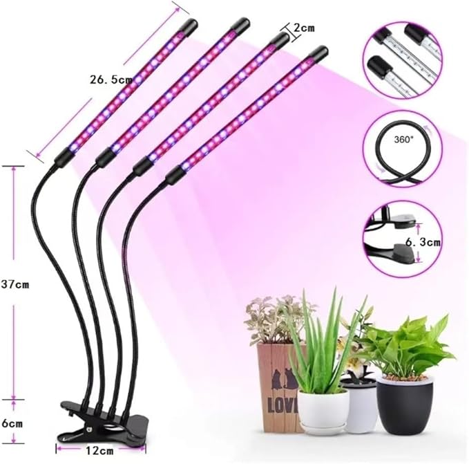 Avocado3head Plant Lights for Indoor Growing Grow Light for Indoor Plants Full Spectrum Growing Lamps with Clip Auto ON &amp Off Timer 3/9/12H 3 Switch Modes 10-Level Dimmable Brightness
