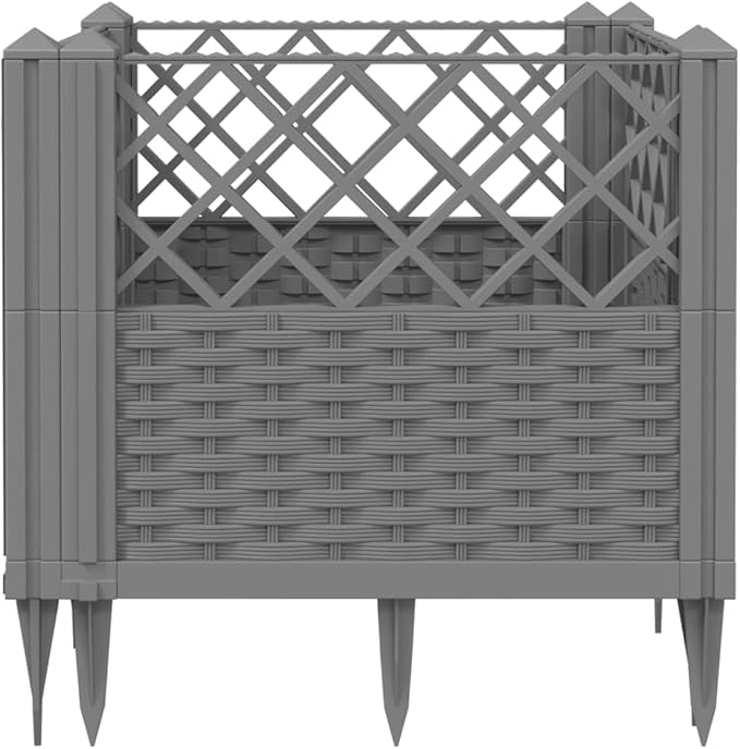 Modern Modular Garden Planter - Light Grey PP Fencing Steel Welded Wire Baskets for Raised Bed Patio Decorative Flowers and Kitchen Herbs