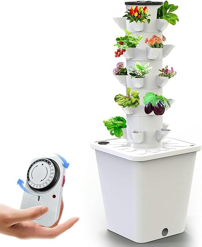 30 Pods Hydroponic Growing System Vertical Garden Planter Hydroponics Tower Indoor Smart Garden Kit Aeroponics Growing Kit with Hydrating Pump AdapterNet PotsTimer for Herbs
