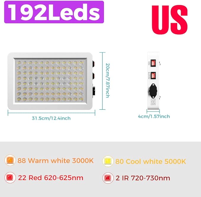 300W LED Plant Lamps Warm White Light Full Spectrum 192 LEDs Grow Lights Veg/Bloom Modes Dimmable Sunlight Greenhouse Hydroponics 100-277V Indoor IR Flower Cultivation Lighting with Hook US Plug