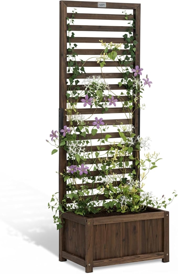 VINGLI Wooden Planter with Trellis 51 Height Elevated Garden Beds Outdoor FreeStanding Planter Box with Drainage Holes for Flower Vegetable Fruit Herb in Garden Patio Balcony 1PCS