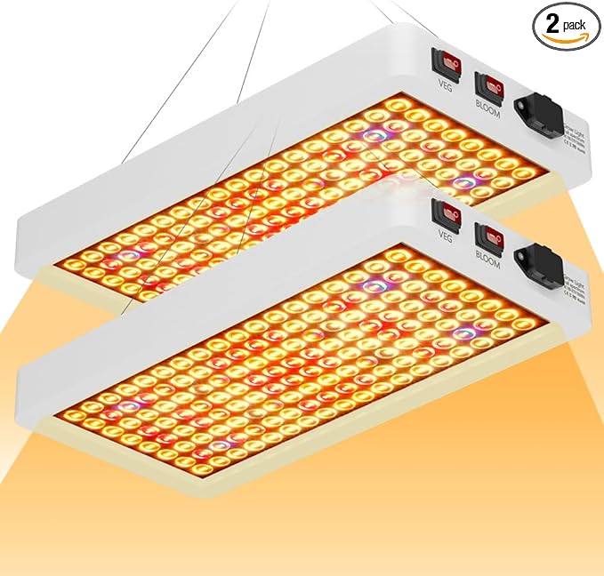 2 Packs 800W Compact Full-Spectrum LED Plant Lights Dimmable Veg/Bloom 2 Modes with UV &amp IR Rays 100-277V Universal Voltage US Plug + Easy-Install Hooks Sunlike Lighting for Hydroponics Greenh