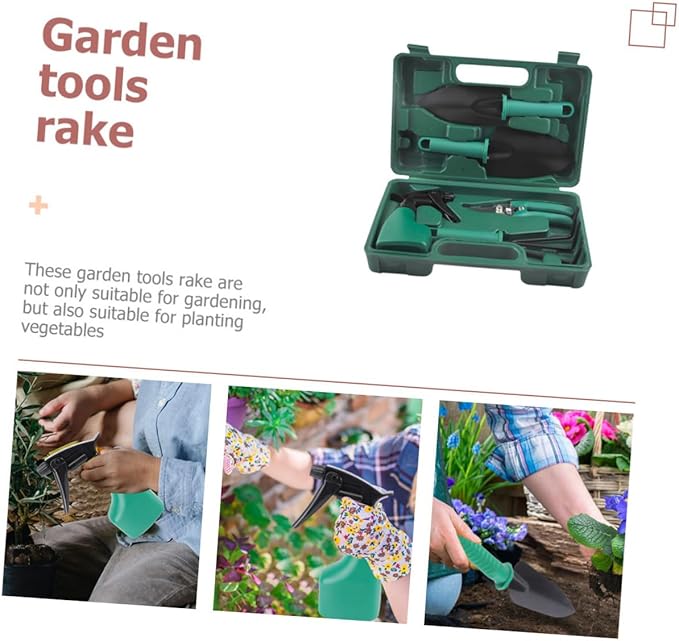 GANAZONO Garden Tool Set with Shovel Rake Pruner and Carry Case 5pcs Portable Gardening Tools for Flower Planting and Outdoor Lawn Care