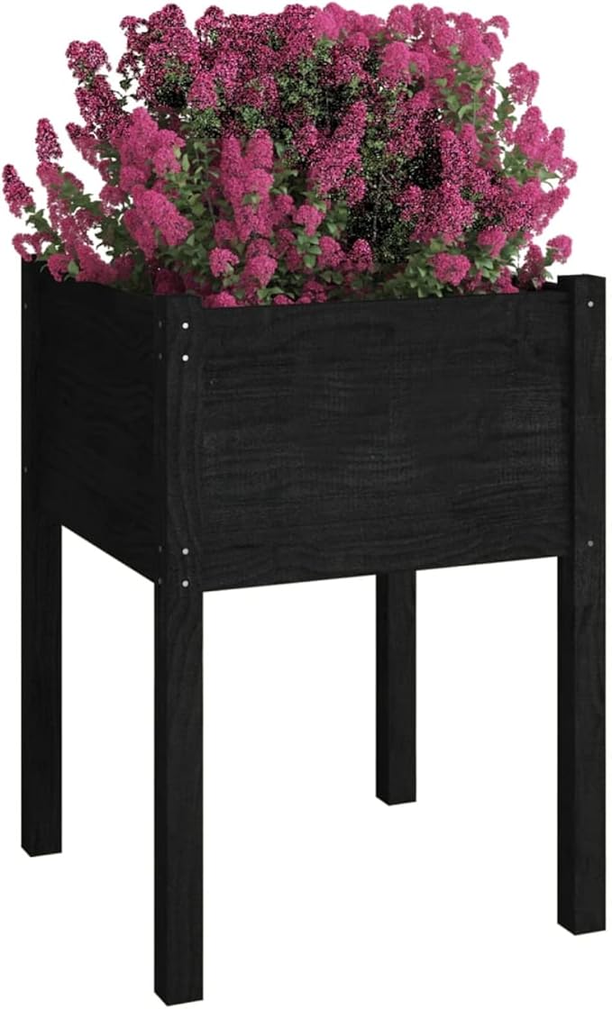 Raised Bed Wood Raised Beds for Garden Wooden Raised Bed Planter Raised Bed Wood Black Herb Bed Wood Flower Box Flower Box Flower Pot Garden Planter 50 x 50 x 70 cm Pack of 2