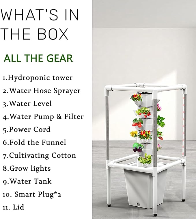 Garden Hydroponic Growing 30 Pods Hydroponics Tower Vertical Garden Planter with LED Grow Light Indoor Smart Garden Kit Aeroponics Growing Kit
