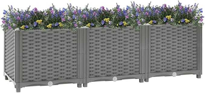 Raised Garden Bed PP Planter Box Garden Boxes Outdoor Raised for Vegetables Fruits Flowers and Herbs Light Gray 47.2x15.7x15 Polypropylene