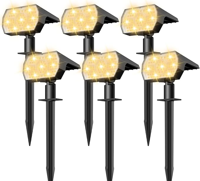 NYMPHY Solar Lights Outdoor Waterproof IP68 56 LED 3 Lighting Modes Solar Powered Garden Yard Spot Solar Lights for Christmas Outside Landscape- 6 Pack (Warm White)