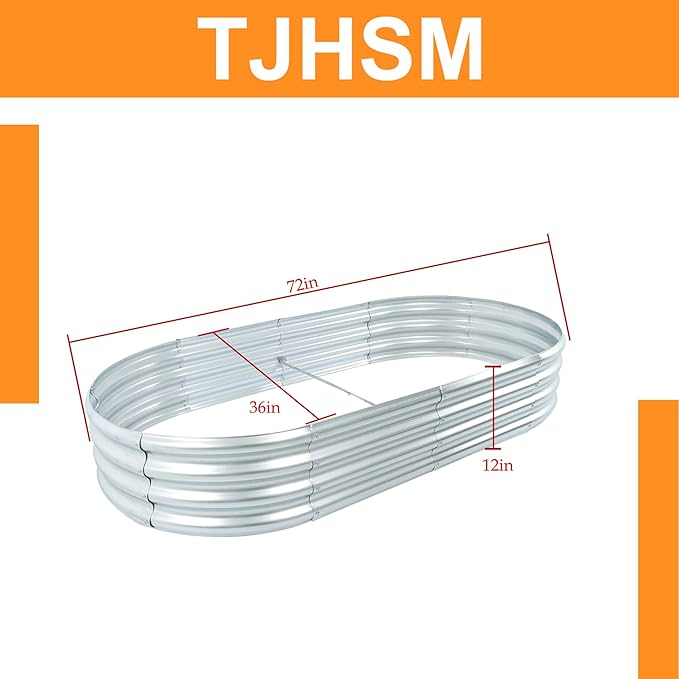 2 Pack 6x3x1Ft Outdoor Metal Raised Garden Bed Flower for Growing Fruits Vegetables and Herbs Oval Floor Planting Box Garden Bed Galvanized Steel
