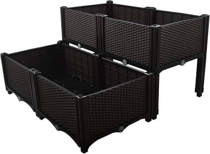 Raised Garden Bed Kit Elevated Planter Boxes for Outdoor Flower Balcony Vegetable Grow Planting Container Brown with Self-Watering Disks