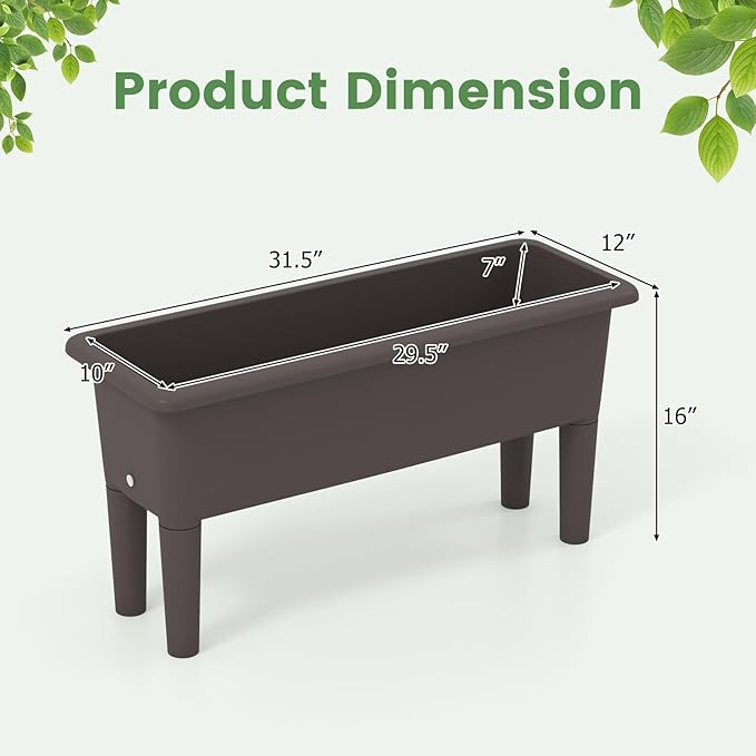2 Pcs Raised Planter Bed Elevated Planter Boxes with Removable Legs Plastic Planter Bed for Gardening Backyard &amp Deck (Coffee)