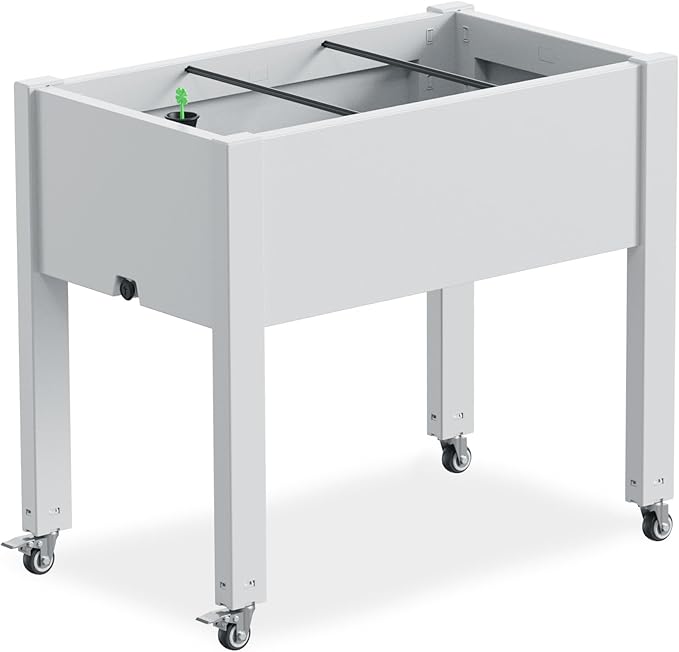 Mobile Raised Garden Bed with Lockable Wheels Elevated Planter Box with Drainage &amp Internal Support Bars Eco-Friendly Outdoor Planter for Patio Balcony Yard (Ashen30.04*17.72*28.9)