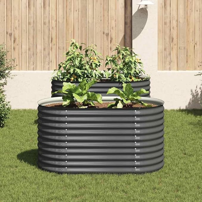 Powder-Coated Garden Raised Bed Metal Planter Box for Vegetables Flowers Herbs Grey Galvanized Steel 63 x 31.5 x 31.9 in-858
