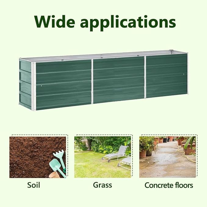 vidaXL Garden Raised Bed Galvanised Steel Rectangular Garden Planter for Flowers and Planters Bottomless Raised Flower Bed Weather-Resistant Green 94.5x15.7x17.7