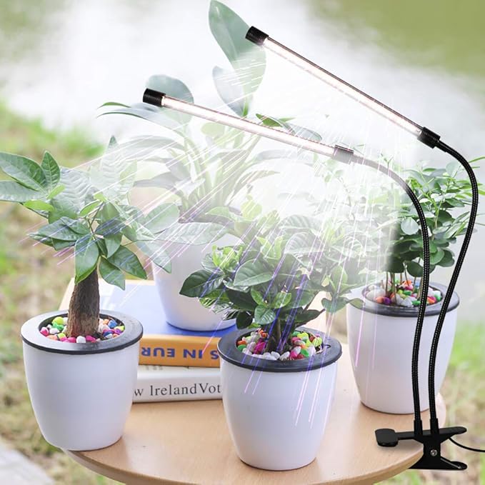 GooingTop LED Grow Light6000K Full Spectrum Clip Plant Growing Lamp with White Red LEDs for Indoor Plants5-Level DimmableAuto On Off Timing 4 8 12Hrs