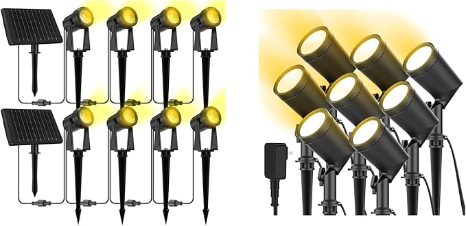 ZYAN Solar Spotlights Black Cord (8 Pack Warm White) Plug in Spotlights 8 Pack Warm White
