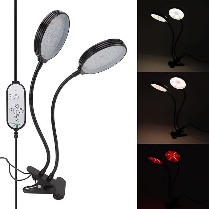 Kadimendium Dual Head Plant Grow Lamp 30W USB Powered 5 Levels Dimming LED Plant Light ClampHolder Base for Greenhouse Use