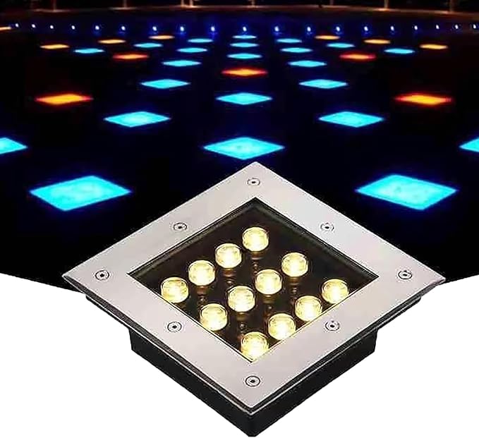 Outdoor Landscape Lights Square Recessed Buried Lamp IP67 Waterproof Stainless Steel LED Spotlight 12V Low Voltage Pond Light IrradiateWarm White 9 W
