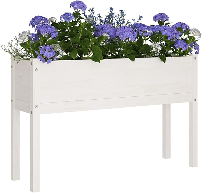 Raised Bed Wood Raised Beds for Garden Wooden Raised Bed Planter Raised Bed Wood White Herb Bed Wood Flower Box Flower Box Flower Tub Garden Planter 110 x 31 x 70 cm