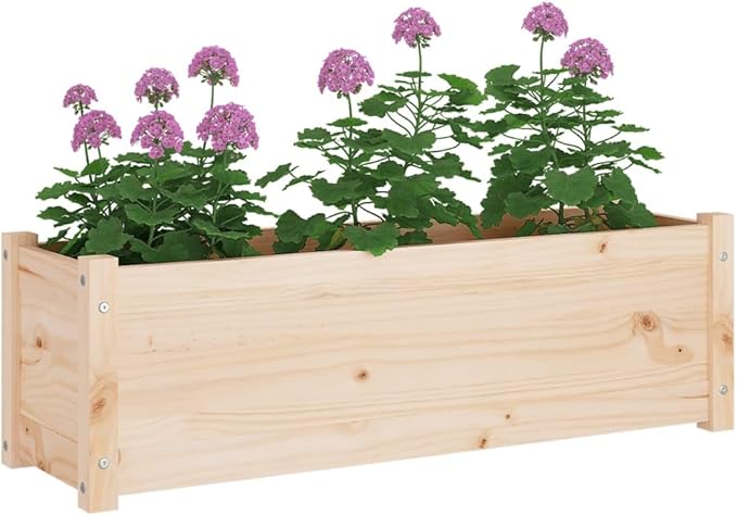 Garden Planter Set of 2 Natural Solid Pinewood Large Durable Rectangular Raised Garden Bed Planters for Outdoor Plants Untreated Finish 39.4x39.4x12.2 in
