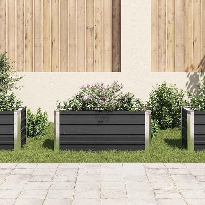 Anthracite Galvanized Steel Raised Garden Bed 39.4 x 15.7 x 17.7 inches Rectangular Planter Box for Outdoor Plants Durable Metal Garden Bed for Vegetables Herbs and Flowers