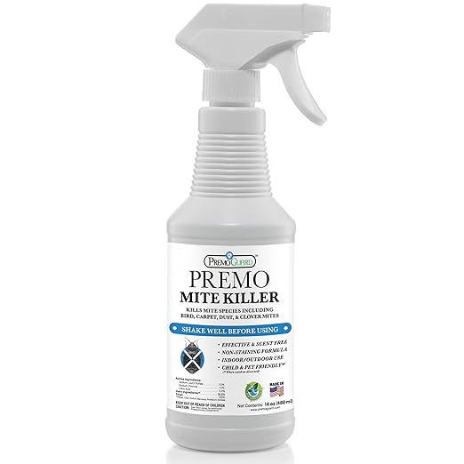 Premo Guard Natural Mite Spray – 16 oz Bottle – Plant Based Treatment for Dust Spider Carpet Bird Rat Mites – Safe for Families Pet Home Bedding &amp Furniture When Used As Directed