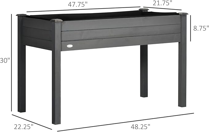 Raised Garden Bed with Legs 48 x 22 x 30 Elevated Wooden Planter Box Self Draining with Bed Liner for Vegetables Herbs and Flowers Backyard Patio Balcony Use Dark Gray