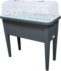 FENCETECH 20.8 Gallon Self Watering Raised Garden Bed with Greenhouse Cover 30 x 25.6 x 15 Plastic Plant Box with Legs and Drainage Plug Grey