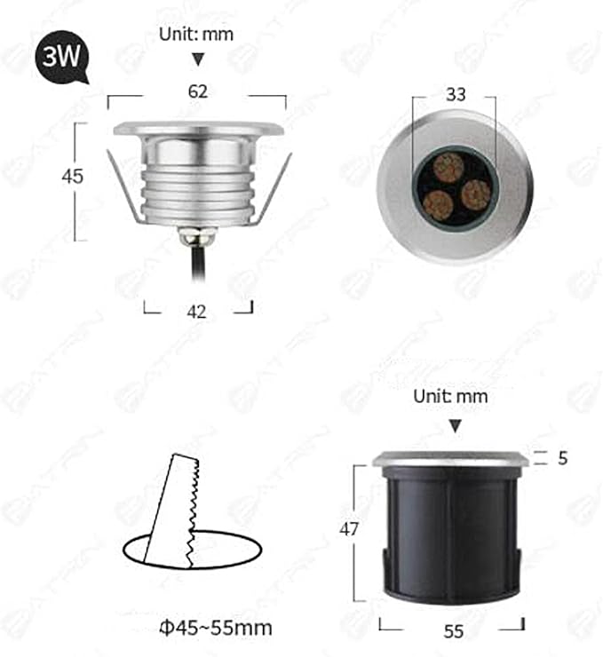 Landscape Lights - LED Anti-glare Underground Lamp 30° Beam Recessed Spotlight IP67 Outdoor Waterproof Courtyard Villa Underground Spotlight DC 12/24V Low Voltage Garden Floor Lamp(Green3W)