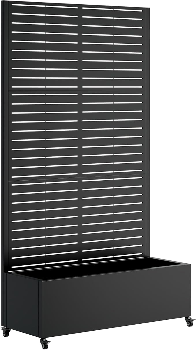 Metal Planter Box with Trellis Raised Garden Bed with 4 Wheels Privacy Screen &amp Trellis for Climbing Plants Vines Outdoor Plant Stands Rectangle Trellis