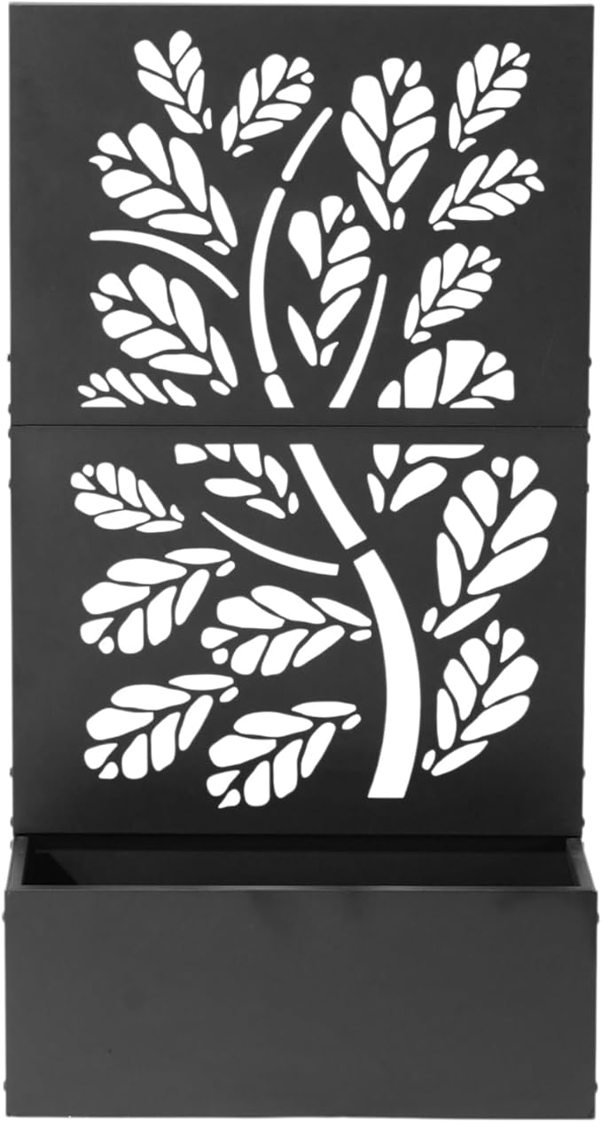43 Inch Metal Garden Bed with TrellisIndoor Outdoor Flower BedMetal Planter BoxStanding Climbing Plants Vegetable Garden Boxwith Drainage Holesfor Patio Porch Yard Balcony Backyard (Black-A)