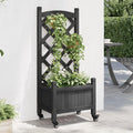 Raised Garden Bed with Trellis and Wheels Black 15.7x11.8x38.4 Solid Fir Wood Elevated Planter Box for Flower Beds Vegetable Garden Bed Patio Planter for Climbing Plants