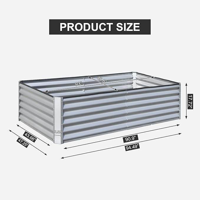 Domi Raised Garden Beds Outdoor 6x3x1.5Ft Thickening Tall Metal Rectangular Deep Root Box Planter for Vegetables Flowers Herbs and Succulents 1.5 Deep w/ 192 Gallon Capacity - Silvery