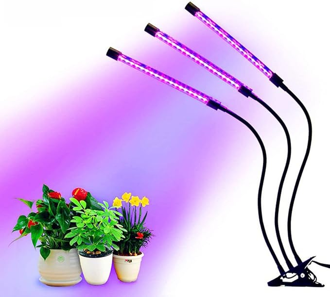 2-Pack Grow Lights for Indoor Plants Full Spectrum Three Head Clip-on Plant Lamp with Full Spectrum &amp Red Blue Spectrum 3/9/12H Timer 9 Dimmable Levels Suitable for Indoor Plants Growth