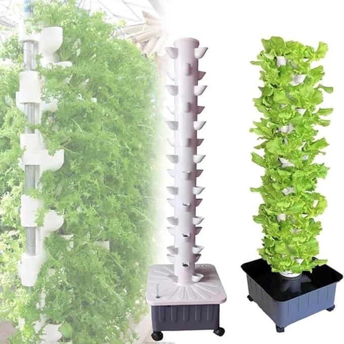 Vertical Hydroponics Indoor Self-Watering Growing System 45Holes Hydroponic Grow Tower Soilless Cultivation Grow Tower Aeroponics Growing Kit with Hydrating Pump