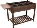 8 Pockets Horticulture Raised Garden Bed Elevated Wood Planter Box Stand with Foldable Side Table and Storage Shelf for Herb/Vegetables/Flowers Dark Brown Color