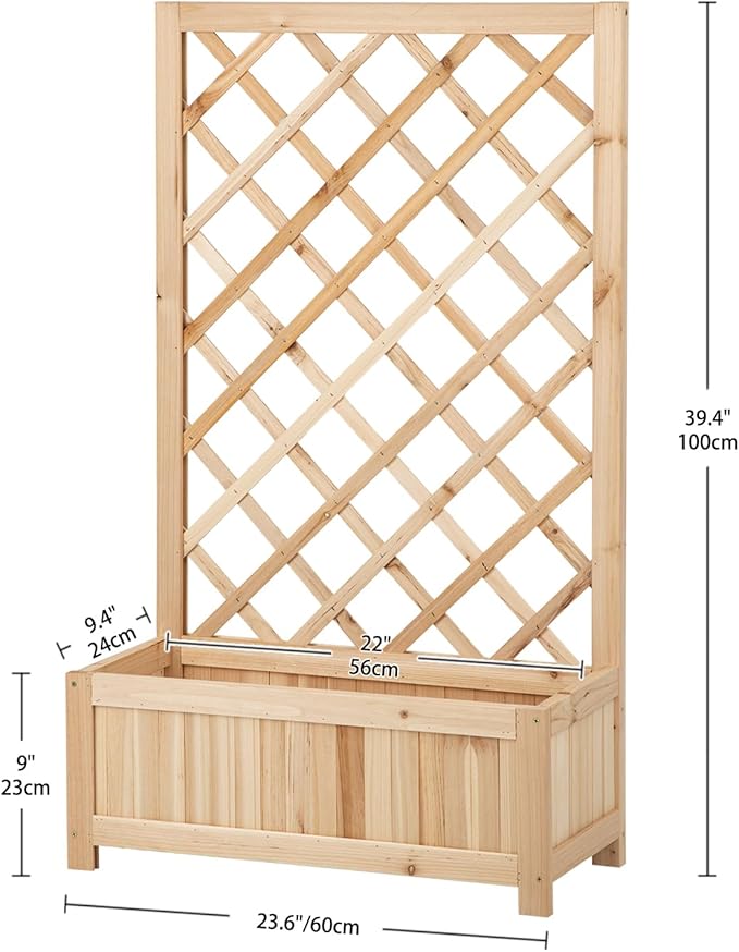 Wooden Raised Garden Bed with Trellis 40 Outdoor Planter Box for Climbing Plants Vertical Natural Wood Garden Planter for Vegetables Flowers &amp Vines Lattice Plant Support for Patio Yard Balco