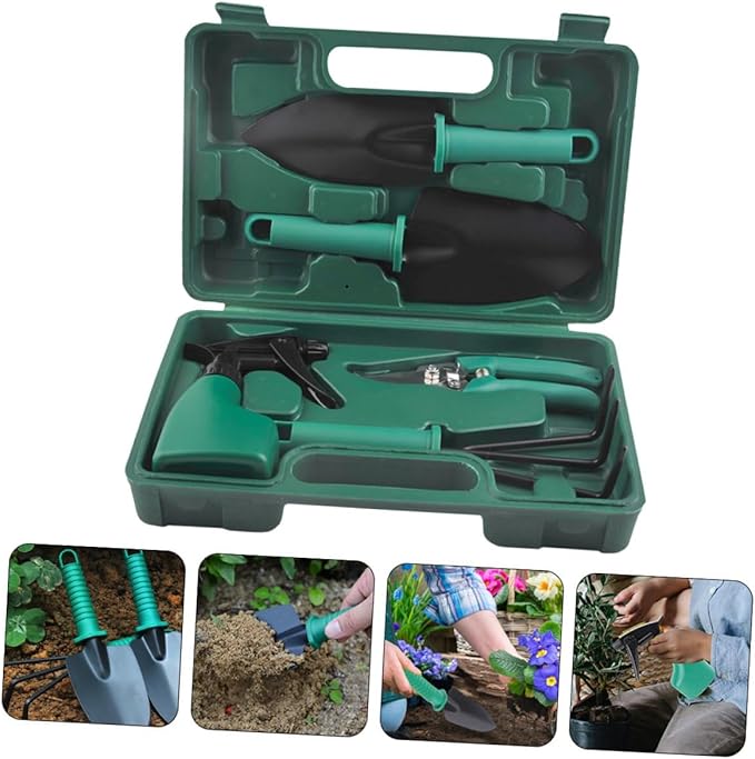 Yardwe Heavy Duty Garden Tool Set with Shovel Rake and Pruning Shears for Planting and Weeding Portable 5pcs Gardening Hand Tools Kit with Carrying Case for Outdoor Lawn Care