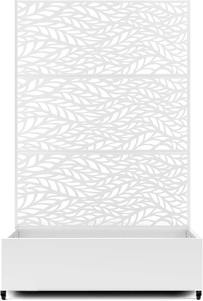 Raised Garden Bed with Trellis and Wheels73x47x16 Metal Raised Garden BedWhite Flowing Leaf Metal Planter with Climbing Trellis for Vines &amp Vegetables