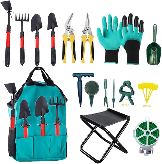 Garden Tool Set 55-Piece Heavy Duty Gardening Tools with Canvas Tote Bag Ideal Gardening Tools Gifts for Women and Men (Green)
