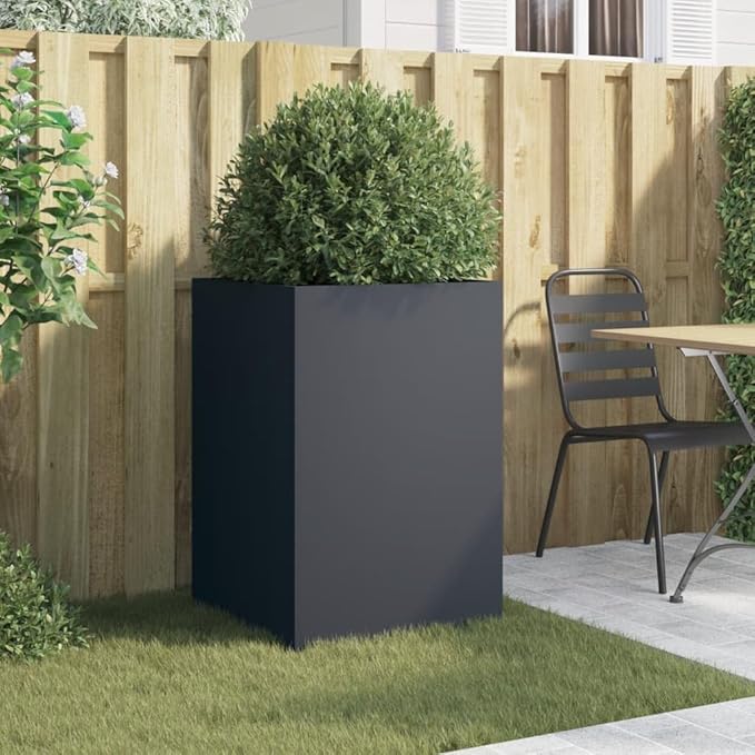 Raised Planter Anthracite Cold-Rolled Steel 29.5 in Tall Outdoor Elevated Garden Bed Box for Balcony Patio Flower &amp Vegetable Display