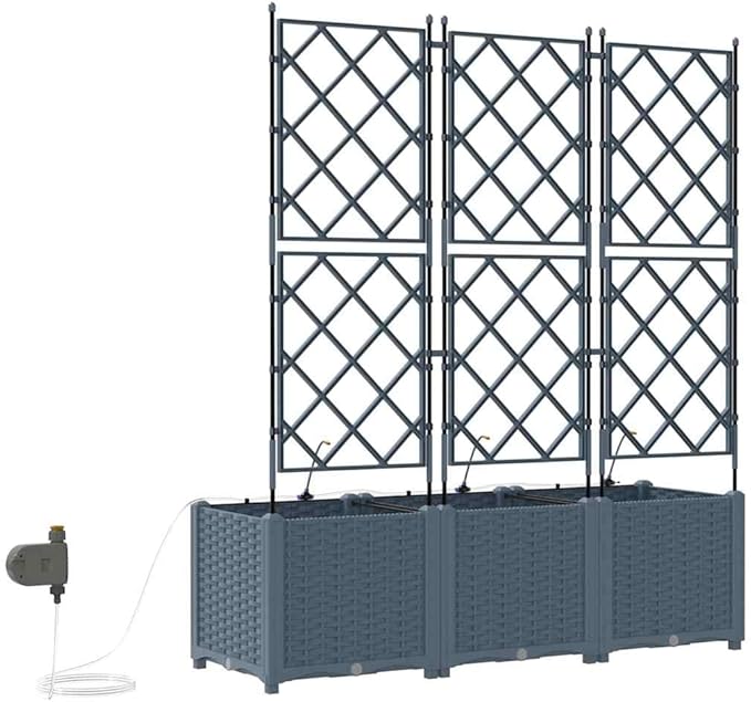3-Pack Light Grey Steel Raised Garden Planter 47.2x15.8x55.9 Outdoor Box with Irrigation Elevated Patio Balcony Bed for Herbs Tomatoes