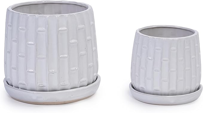 Handmade White Glazed Ceramic Planter Set of 2 6 8 Diameter Like Pattern for Orchids IndoorOutdoor Shelf Table Use Breathable Clay