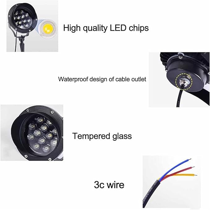 LED Beam Spotlight IP65 Waterproof Ground LED Courtyard Floor Landscape Light Outdoor Buried Spot Lights Plug-in Type Garden Pathway LightsRed 12W