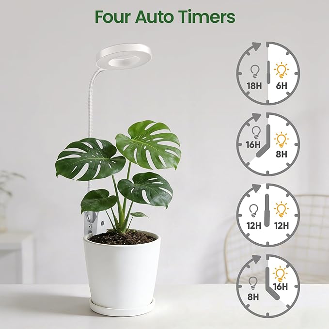 LORDEM Indoor Plant Grow Lights with 6/8/12/16H Auto Timer 3 Spectrum Modes Full Spectrum LED Adjustable Height for Small Plants 3 Pack White