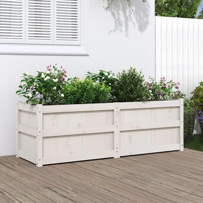 Wooden Raised Garden Bed Garden Planter Box Outdoor Wood Raised Garden Bed for Planting Plants Vegetables White 59.1x19.7x19.7 Solid Wood Pine-249