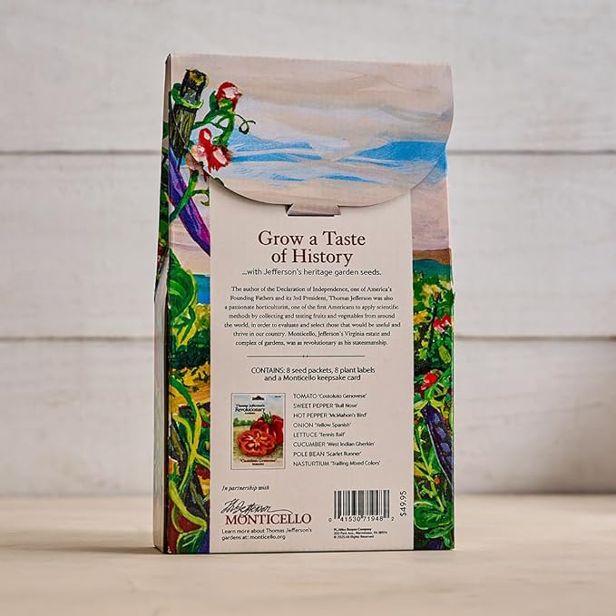 Burpee 'Thomas Jefferson’s Revolutionary Garden' Seed Collection – 8 Heritage Vegetable &amp Flower Varieties with Plant Labels &amp Monticello Keepsake Card